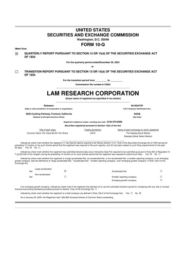 Thumbnail Lam Research 10-Q Quarterly Report FY2025 