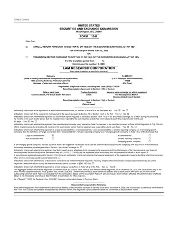 Thumbnail Lam Research 10-K Annual Report 2025