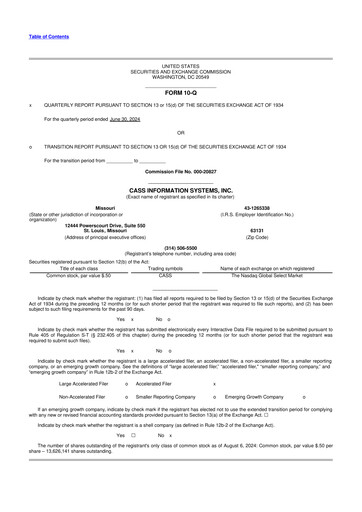 Thumbnail Cass Information Systems 10-Q Quarterly Report FY2024 