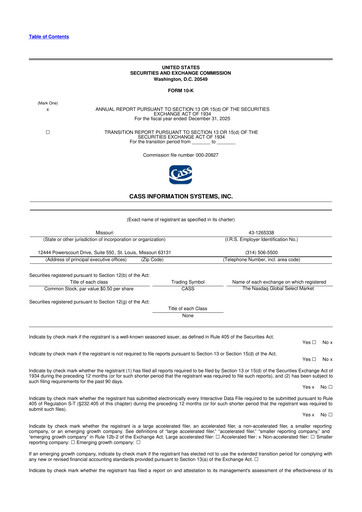 Vorschaubild Cass Information Systems 10-K Jahresbericht 2025