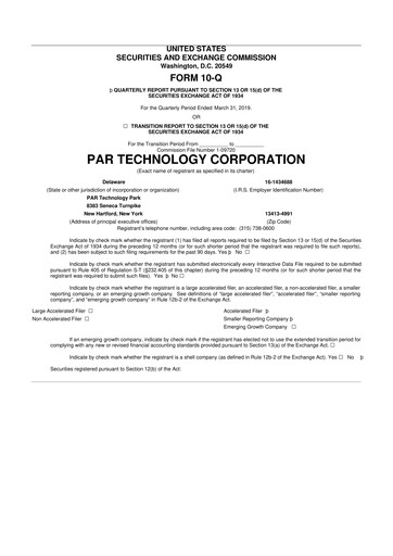 Thumbnail PAR Technology 10-Q Quarterly Report FY2019 