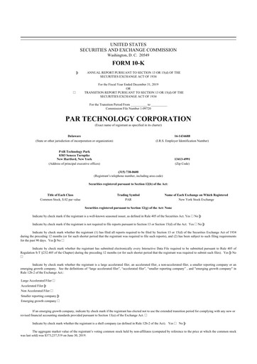 Thumbnail PAR Technology 10-K Annual Report 2019