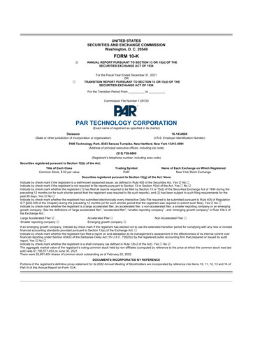 Thumbnail PAR Technology 10-K Annual Report 2021
