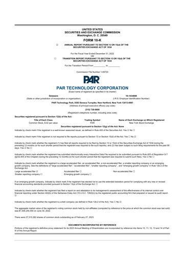 Thumbnail PAR Technology 10-K Annual Report 2022