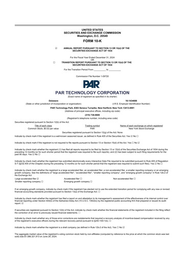 Thumbnail PAR Technology 10-K Annual Report 2024