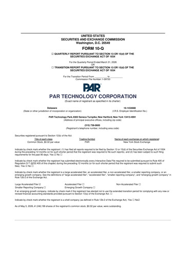 Thumbnail PAR Technology 10-Q Quarterly Report FY2026 