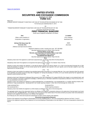 Thumbnail First Financial Bank
 10-K Annual Report 2013