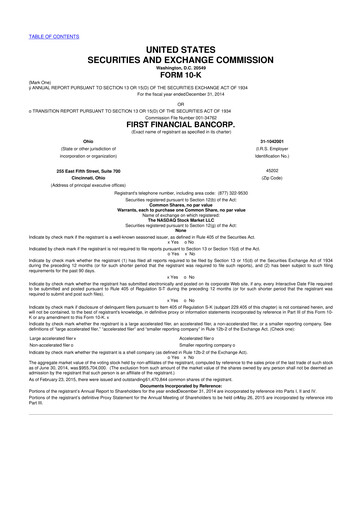 Thumbnail First Financial Bank
 10-K Annual Report 2014