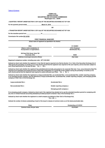 Thumbnail First Financial Bank
 10-Q Quarterly Report FY2018 