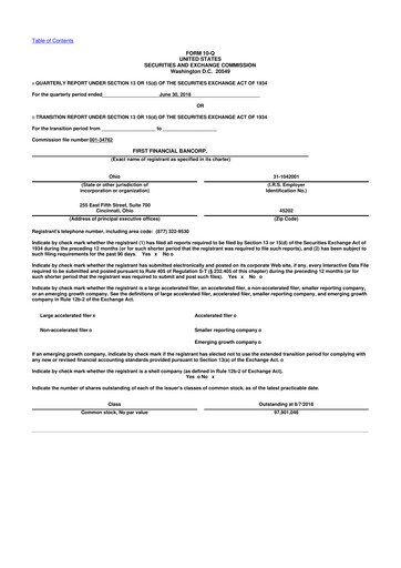 Thumbnail First Financial Bank
 10-Q Quarterly Report FY2018 