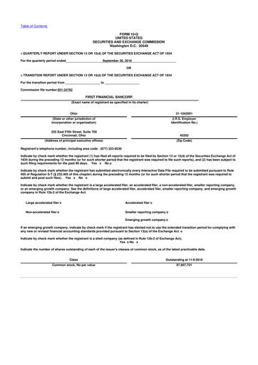 Thumbnail First Financial Bank
 10-Q Quarterly Report FY2018 