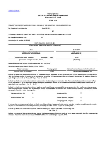 Thumbnail First Financial Bank
 10-Q Quarterly Report FY2019 