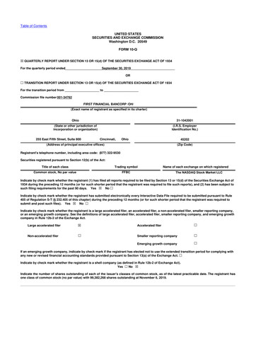 Thumbnail First Financial Bank
 10-Q Quarterly Report FY2019 