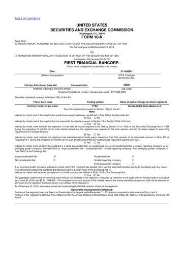 Thumbnail First Financial Bank
 10-K Annual Report 2019