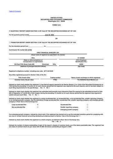 Thumbnail First Financial Bank
 10-Q Quarterly Report FY2020 