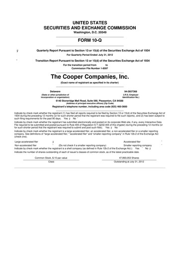 Thumbnail Cooper Companies 10-Q Quarterly Report FY2012 