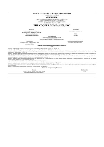Thumbnail Cooper Companies 10-K Annual Report 2012