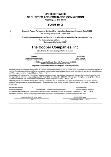 Thumbnail Cooper Companies 10-Q Quarterly Report FY2013 