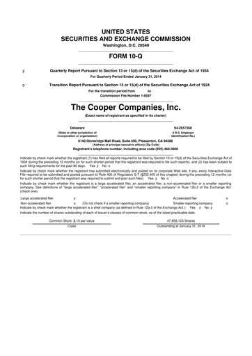 Thumbnail Cooper Companies 10-Q Quarterly Report FY2014 