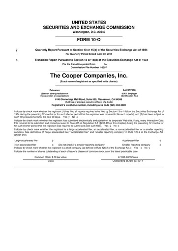 Thumbnail Cooper Companies 10-Q Quarterly Report FY2014 
