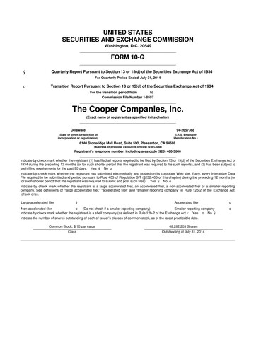 Thumbnail Cooper Companies 10-Q Quarterly Report FY2014 