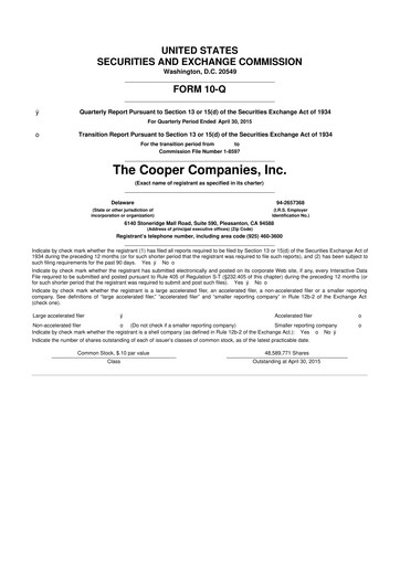 Thumbnail Cooper Companies 10-Q Quarterly Report FY2015 