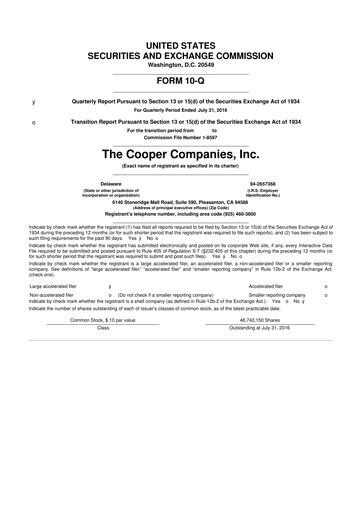 Thumbnail Cooper Companies 10-Q Quarterly Report FY2016 