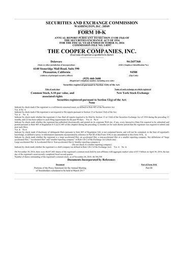 Thumbnail Cooper Companies 10-K Annual Report 2016