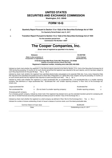 Thumbnail Cooper Companies 10-Q Quarterly Report FY2017 