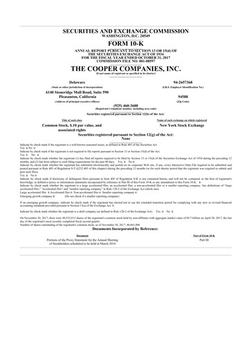 Thumbnail Cooper Companies 10-K Annual Report 2017