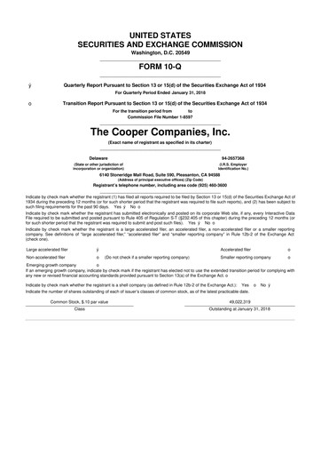 Thumbnail Cooper Companies 10-Q Quarterly Report FY2018 