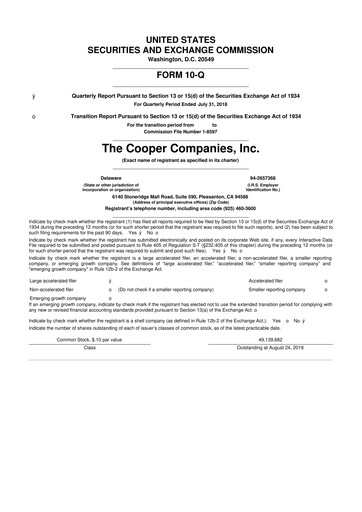 Thumbnail Cooper Companies 10-Q Quarterly Report FY2018 