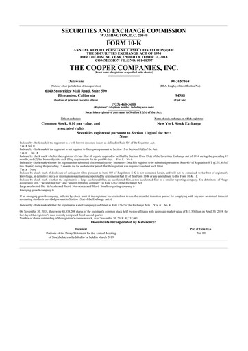 Thumbnail Cooper Companies 10-K Annual Report 2018