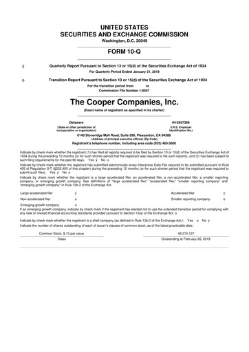 Thumbnail Cooper Companies 10-Q Quarterly Report FY2019 