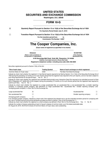 Thumbnail Cooper Companies 10-Q Quarterly Report FY2019 