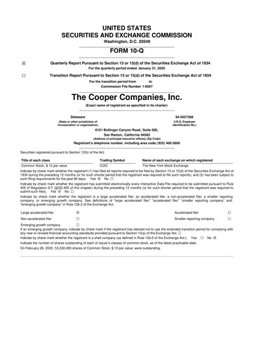 Thumbnail Cooper Companies 10-Q Quarterly Report FY2020 