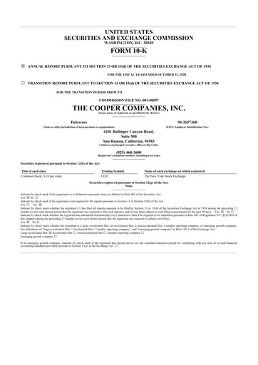 Thumbnail Cooper Companies 10-K Annual Report 2020