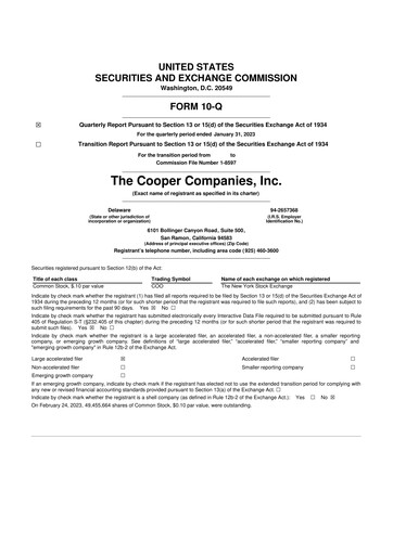 Thumbnail Cooper Companies 10-Q Quarterly Report FY 