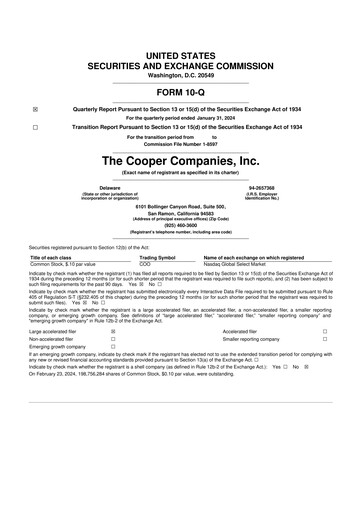 Thumbnail Cooper Companies 10-Q Quarterly Report FY2024 