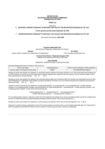 Thumbnail Colony Bankcorp 10-Q Quarterly Report FY2020 