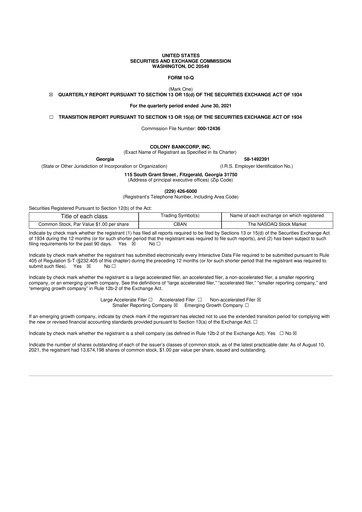 Thumbnail Colony Bankcorp 10-Q Quarterly Report FY2021 