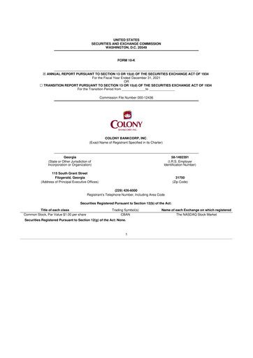 Thumbnail Colony Bankcorp 10-K Annual Report 2021