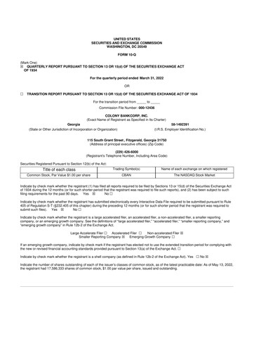 Thumbnail Colony Bankcorp 10-Q Quarterly Report FY2022 