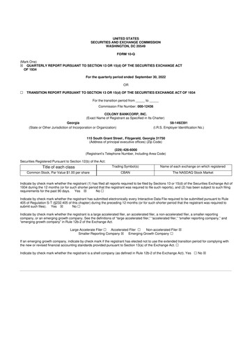 Thumbnail Colony Bankcorp 10-Q Quarterly Report FY2022 