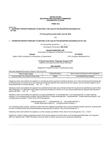 Thumbnail Colony Bankcorp 10-Q Quarterly Report FY2023 