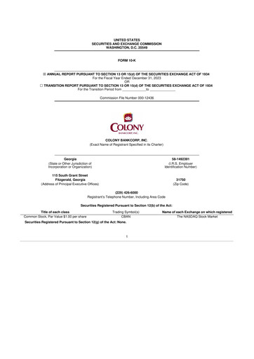 Thumbnail Colony Bankcorp 10-K Annual Report 2023
