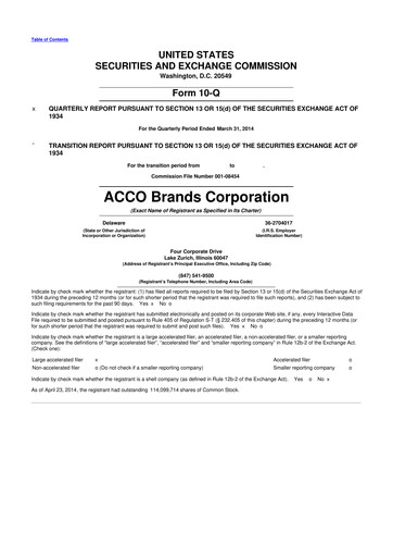 Thumbnail Acco Brands 10-Q Quarterly Report FY2014 