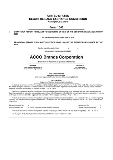 Thumbnail Acco Brands 10-Q Quarterly Report FY2016 