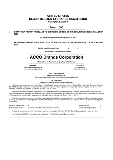 Thumbnail Acco Brands 10-Q Quarterly Report FY2016 