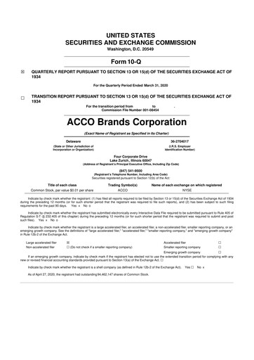 Thumbnail Acco Brands 10-Q Quarterly Report FY2020 
